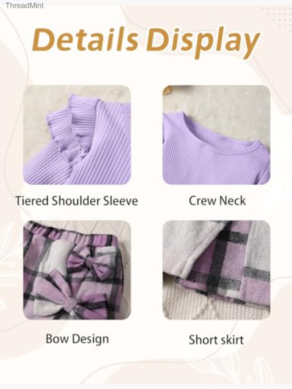 Kids Ruffle Sleeve Top & Plaid Skort Set with Hat 3PCS Size 11-12 - Picture 5 of 7